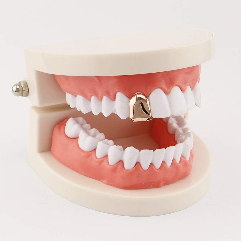 Comidox 3Pcs Gold Plated Hip Hop Single Teeth Grillz Caps Top Bottom Dental Grill - Image 2